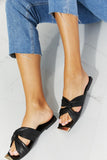 Qupid Ladies' Lunch Square Toe Crisscross Slide - ONLINE ONLY 2-10 DAY SHIPPING
