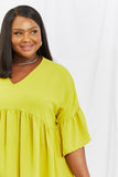 Celeste Look At Me Full Size Flowy Ruffle Sleeve Top in Lime- ONLINE ONLY- 2-7 DAY SHIPPING