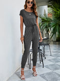 Drawstring Waist Short Sleeve Jogger Jumpsuit- ONLINE ONLY 2-10 DAY SHIPPING