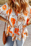 Printed Flounce Sleeve Tie-Neck Peplum Blouse- ONLINE ONLY 2-10 DAY SHIPPING