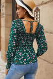 Floral Smocked Square Neck Peplum Blouse- ONLINE ONLY 2-10 DAY SHIPPING