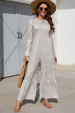 Striped Round Neck Long Sleeve Jumpsuit