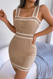 Contrast Trim Decorative Button Sleeveless Knit Dress- ONLINE ONLY 2-10 DAY SHIPPING