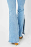 Judy Blue Full Size Mid Rise Raw Hem Slit Flare Jeans - ONLINE ONLY