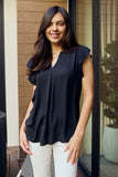 Zenana Full Size Ruffle Shoulder Notched Neck Blouse- ONLINE ONLY 2-10 DAY SHIPPING
