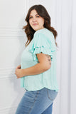 Culture Code Mi Amor Full Size Round Neck Ruffle Sleeve Top in Blue- ONLINE ONLY 2-10 DAY SHIPPING