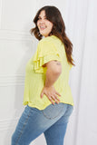Culture Code Mi Amor Full Size Round Neck Ruffle Sleeve Top in Yellow - ONLINE ONLY 2-10 DAY SHIPPING