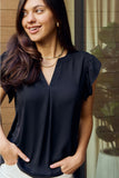 Zenana Full Size Ruffle Shoulder Notched Neck Blouse- ONLINE ONLY 2-10 DAY SHIPPING