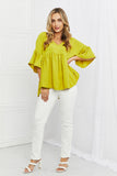 Celeste Look At Me Full Size Flowy Ruffle Sleeve Top in Lime- ONLINE ONLY- 2-7 DAY SHIPPING