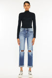 Kancan High Waist Distressed Hem Detail Cropped Straight Jeans - ONLINE ONLY