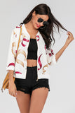 Printed Zip-Up Three-Quarter Sleeve Bomber Jacket- ONLINE ONLY 2-10 DAY SHIPPING