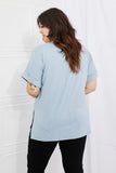 Zenana Simply Comfy Full Size V-Neck Loose Fit Shirt in Blue- ONLINE ONLY 2-10 DAY SHIPPING