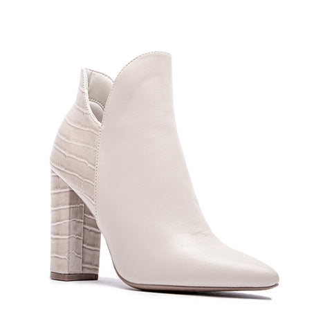 Beige Ankle Bootie w/ Contrast Heel - In Store