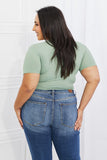 Capella Back To Simple Full Size Ribbed Front Scrunched Top in Green - ONLINE ONLY 2-7 DAY SHIP