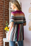 Heimish Full Size Striped Round Neck Babydoll Tee in Fuchsia Multi- ONLINE ONLY 2-10 DAY SHIPPING