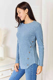 -Online Only -Double Take Round Neck Ribbed Long Sleeve T-Shirt