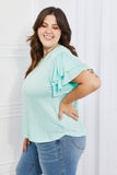 Culture Code Mi Amor Full Size Round Neck Ruffle Sleeve Top in Blue- ONLINE ONLY 2-10 DAY SHIPPING