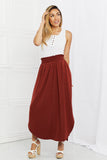Zenana It's My Time Full Size Side Scoop Scrunch Skirt in Dark Rust - ONLINE ONLY 2-10 DAY SHIPPING