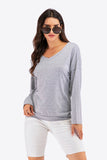 V-Neck Drop Shoulder Open Back Sweatshirt- ONLINE ONLY 2-10 DAY SHIPPING