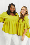 Celeste Look At Me Full Size Flowy Ruffle Sleeve Top in Lime- ONLINE ONLY- 2-7 DAY SHIPPING