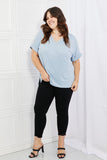 Zenana Simply Comfy Full Size V-Neck Loose Fit Shirt in Blue- ONLINE ONLY 2-10 DAY SHIPPING