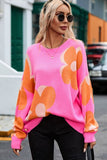 Flower Round Neck Dropped Shoulder Sweater - ONLINE ONLY