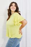 Culture Code Mi Amor Full Size Round Neck Ruffle Sleeve Top in Yellow - ONLINE ONLY 2-10 DAY SHIPPING