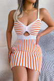 Striped Cutout Spaghetti Strap Knit Dress- ONLINE ONLY 2-10 DAY SHIPPING