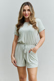 Zenana Chilled Out Full Size Short Sleeve Romper in Light Sage - ONLINE ONLY 2-10 DAY SHIPPING