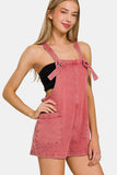 Zenana Washed Knot Strap Rompers - ONLINE ONLY