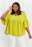 Celeste Look At Me Full Size Flowy Ruffle Sleeve Top in Lime- ONLINE ONLY- 2-7 DAY SHIPPING