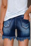 Distressed Frayed Hem Denim Shorts