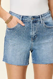 Judy Blue Full Size High Waist Rhinestone Decor Denim Shorts - ONLINE ONLY
