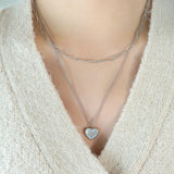 Inlaid Zircon Double Layered Heart Pendant Necklace - ONLINE ONLY