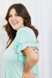 Culture Code Mi Amor Full Size Round Neck Ruffle Sleeve Top in Blue- ONLINE ONLY 2-10 DAY SHIPPING