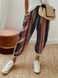 Striped Pocketed Elastic Waist Pants