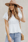 Lace Trim V-Neck Tied Peplum Blouse- ONLINE ONLY 2-10 DAY SHIPPING