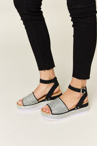 Forever Link Rhinestone Buckle Strappy Wedge Sandals - ONLINE ONLY