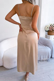 Satin Spaghetti Strap Slit Midi Dress- ONLINE ONLY 2-10 DAY SHIPPING