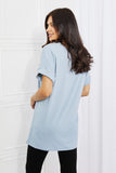 Zenana Simply Comfy Full Size V-Neck Loose Fit Shirt in Blue- ONLINE ONLY 2-10 DAY SHIPPING