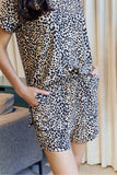 Zenana Full Size Leopard V-Neck Top and Drawstring Shorts Lounge Set- ONLINE ONLY 2-10 DAY SHIPPING