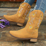 Sunflower Embroidered Block Heel Boots - ONLINE ONLY