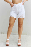 RISEN Ella Full Size High Waisted Distressed Thigh Shorts - ONLINE ONLY