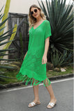 V-Neck Short Sleeve Fringe Hem Knit Dress- ONLINE ONLY 2-10 DAY SHIPPING