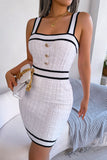 Contrast Trim Decorative Button Sleeveless Knit Dress- ONLINE ONLY 2-10 DAY SHIPPING