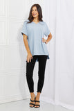 Zenana Simply Comfy Full Size V-Neck Loose Fit Shirt in Blue- ONLINE ONLY 2-10 DAY SHIPPING