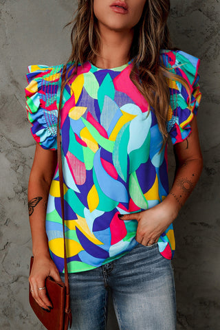 Printed Round Neck Butterfly Sleeve Top- ONLINE ONLY- 2-7 DAY SHIPPING