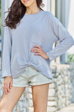 GeeGee Warm Me Up Full Size Front Knot Detail Long Sleeve Top- ONLINE ONLY 2-10 DAY SHIPPING