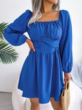 Tied Square Neck Balloon Sleeve Dress- ONLINE ONLY 2-10 DAY SHIPPING