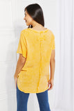 Zenana Start Small Washed Waffle Knit Top in Yellow Gold- ONLINE ONLY 2-10 DAY SHIPPING